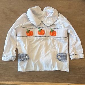 Cecil and Lou Smocked Pumpkin Collared Shirt